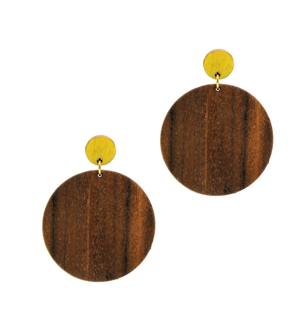 Σκουλαρίκια Cercle in Walnut and Yellow Tulip