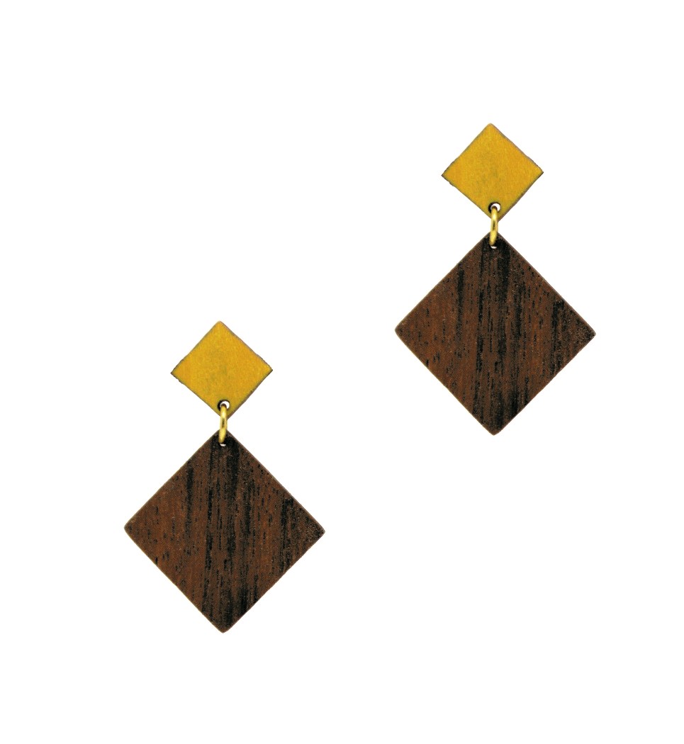 Σκουλαρίκια D Rho in Walnut and Yellow Tulip