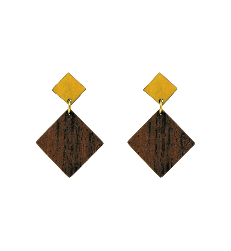 Σκουλαρίκια D Rho in Walnut and Yellow Tulip