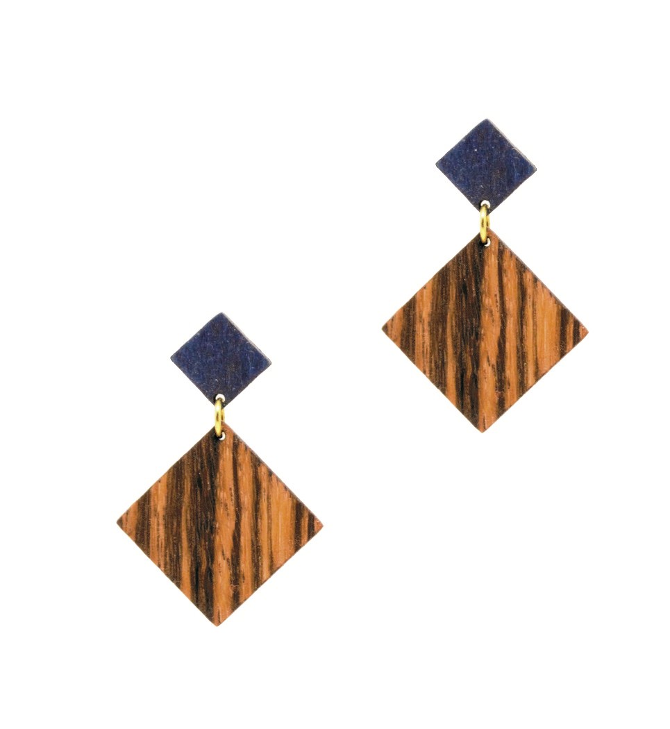 Σκουλαρίκια D Rho in Zebrano and Blue Tulip