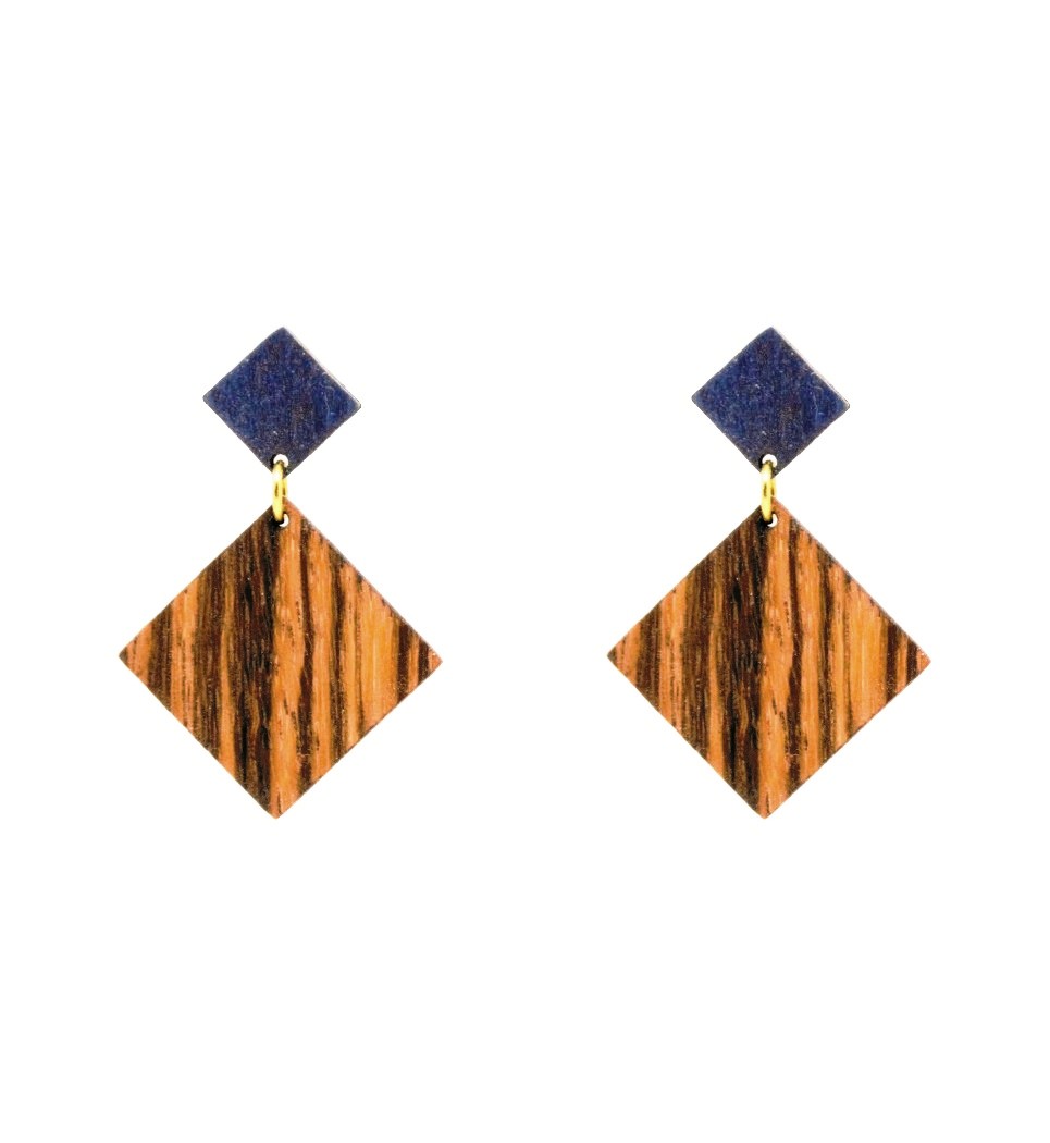 Σκουλαρίκια D Rho in Zebrano and Blue Tulip