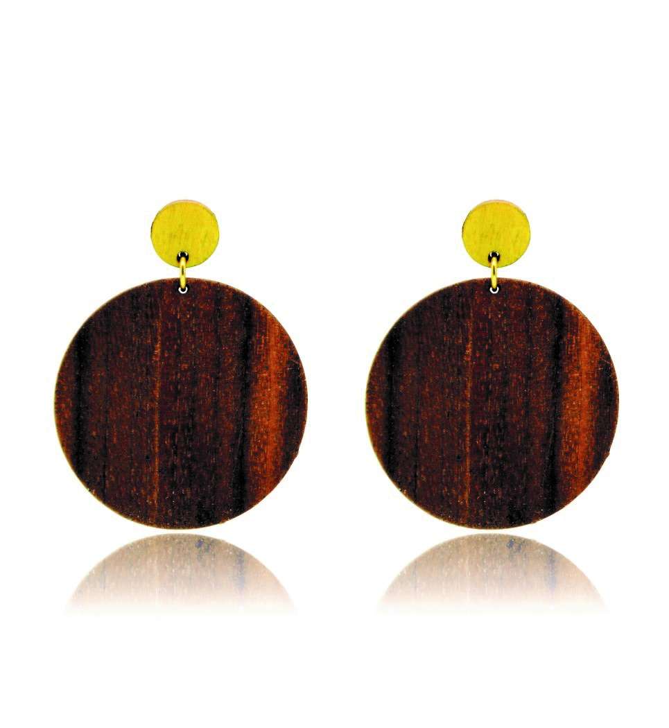 Σκουλαρίκια Cercle in Walnut and Yellow Tulip