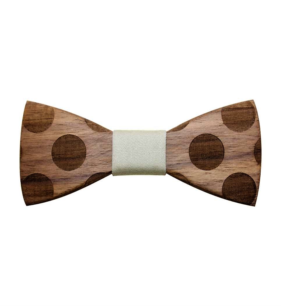 Ξύλινο Παπιγιόν Polka Dots Walnut